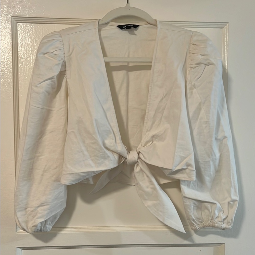 Express Elegant White Tie-Front Blouse